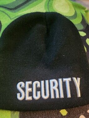 Source Unknown Black Beanie Hat with White "SECURITY" Embroidery